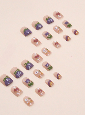 春夏新品可爱童心花花美甲彩虹爱心假指甲成品穿戴甲甲片