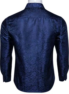 Fashion Royal Blue Paisley Men Shirts Business Casual Long S
