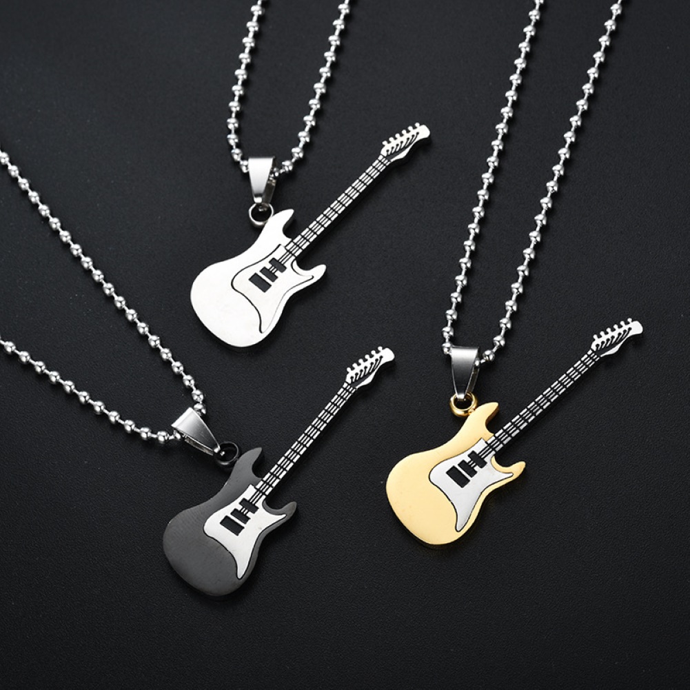 Electric Guitar Pendant Long Chain Necklace Music Lover Guit - 图0