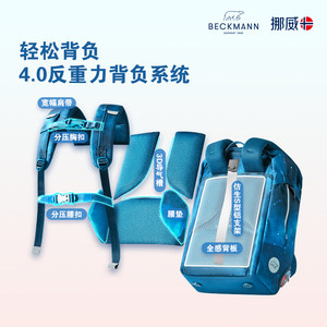 挪威Beckmann贝克曼书包女男孩小学生3-5-6年级儿童护脊双肩背包