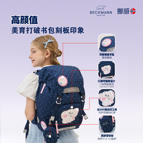 【清仓款】Beckmann贝克曼护脊书包小学生1-3年级男女减压双肩包 - 图0