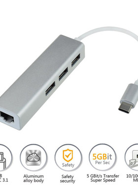 USB-C to 3-Port USB 3.0 Hub 10/100/1000 Gigabit Ethernet Ada