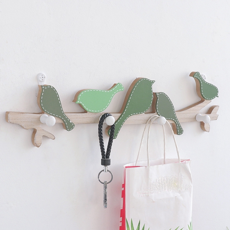 Promotion! 2PCS 4 Hooks Home Decorative Hooks Bird Wood - 图2