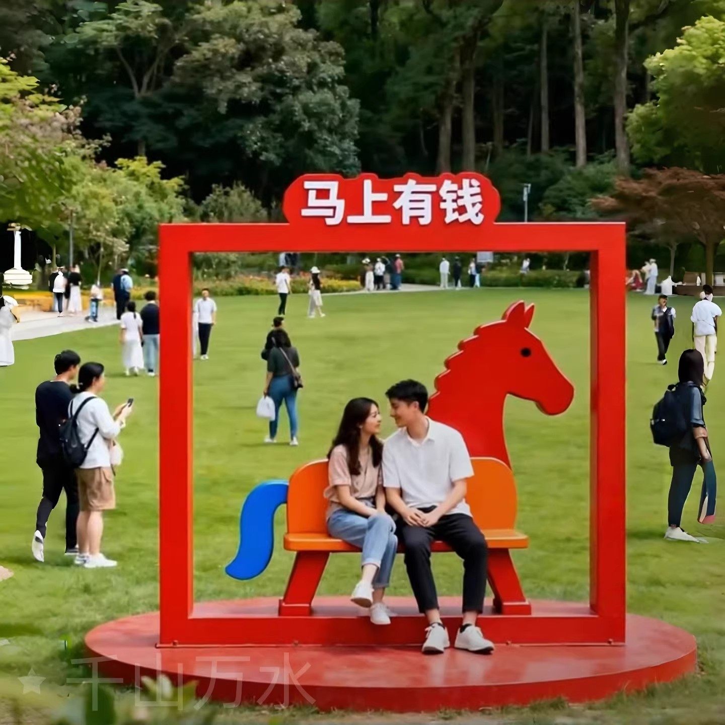 户外景区公园创意装饰摆件马上有钱拍照框打卡座椅道具景观装置,淘宝优惠券,粉丝福利购,淘宝优惠卷