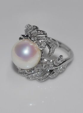 天然澳白冷光正圆珍珠戒指女925银轻奢复古宫廷大气典雅可调节戒