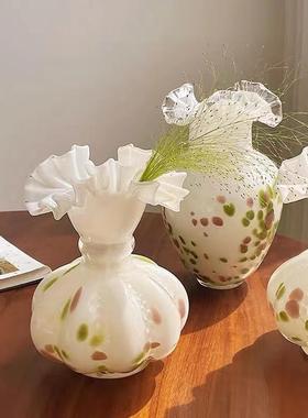 中古风芬顿花瓶复古南瓜纹手工家用法式高档水培插花玻璃装饰摆件