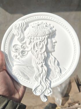 欧式复古穆夏风石膏浮雕壁饰 立体人像白色墙面装饰轻奢艺术摆件