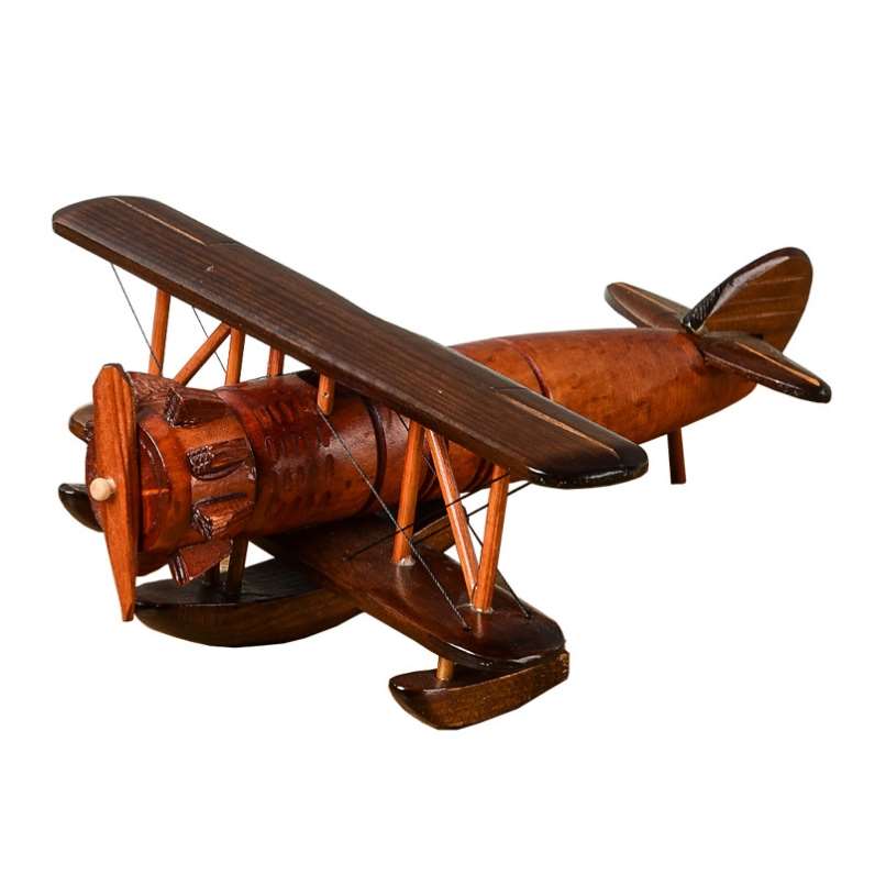 一战双翼复古飞机摆件战机模型木质仿真手藏匿工咖啡厅客厅书房装-图2