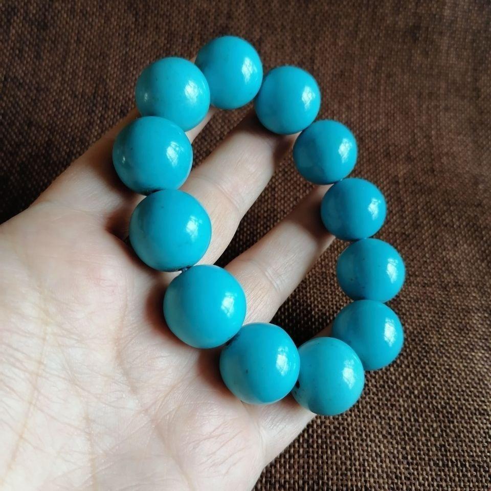 新款圆珠绿松石手串原矿手链松石佛珠男士时尚饰品配饰手串2.0CM - 图1