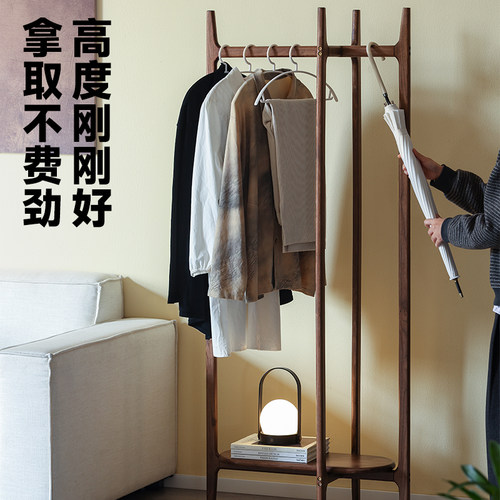 黑胡桃之家/北美黑胡桃木落地衣帽架转角卧室挂衣架小户型玄关架 - 图3