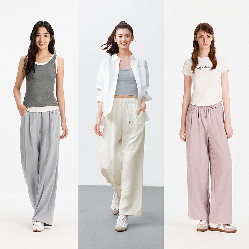 森马软糯肌理休闲裤女2025夏季高腰阔腿裤慵懒显瘦长裤陈都灵同款,淘宝优惠券,粉丝福利购,淘宝优惠卷