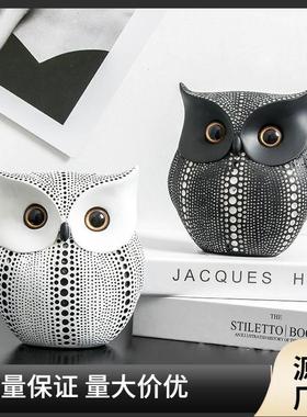 创意家居波点猫头鹰树脂摆件卧室内玄关桌面办公室个性工艺品装饰