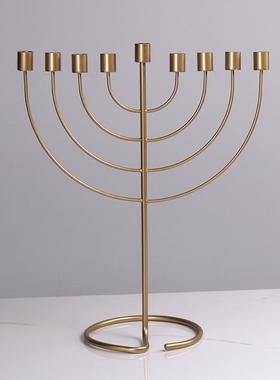 简约轻奢北欧烛台摆件婚礼拍摄道具欧式美式家用餐桌复古金属摆设