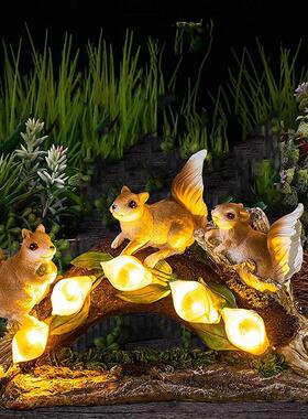 户外太阳能灯仿真动物三只松鼠树脂工艺品花园草坪装饰庭院灯摆件