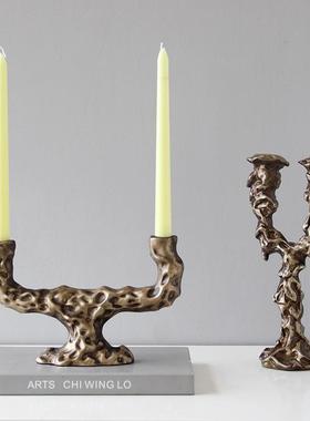 简约现代铝铸造弧形侘寂风格烛台摆件售楼处样板间酒店民宿装饰品