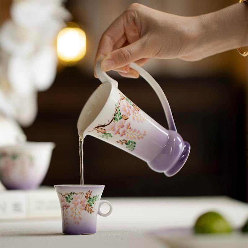 手绘紫藤花陶瓷公道杯茶道配件家用提耳手把公杯分茶杯匀杯,淘宝优惠券,粉丝福利购,淘宝优惠卷