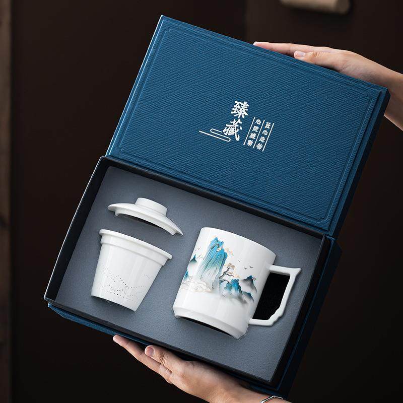 羊脂玉白瓷办公茶具套装轻奢简约创意便携式高档茶杯商务礼品,淘宝优惠券,粉丝福利购,淘宝优惠卷