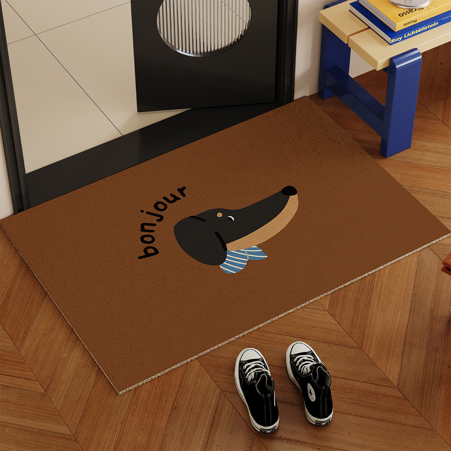 卡通复古风腊肠犬入户门地垫丝圈防滑除尘进门玄关脚垫可裁剪地毯,淘宝优惠券,粉丝福利购,淘宝优惠卷