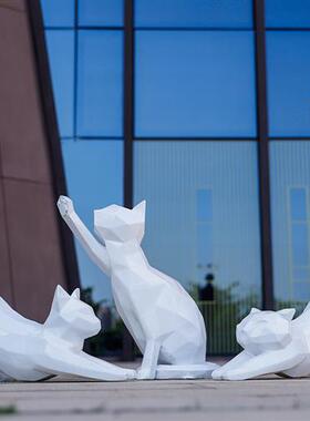 户外玻璃钢抽象几何猫雕塑园林景观小区草坪商场橱窗动物装饰摆件