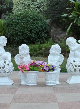 户外天使花缸摆件花园庭院别墅装饰品玻璃钢公园小区草坪景观雕塑