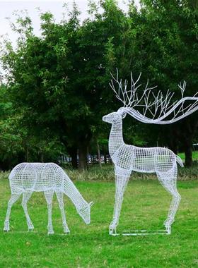 户外铁艺不锈钢镂空可发光梅花鹿雕塑景区园林景观小品装饰摆件