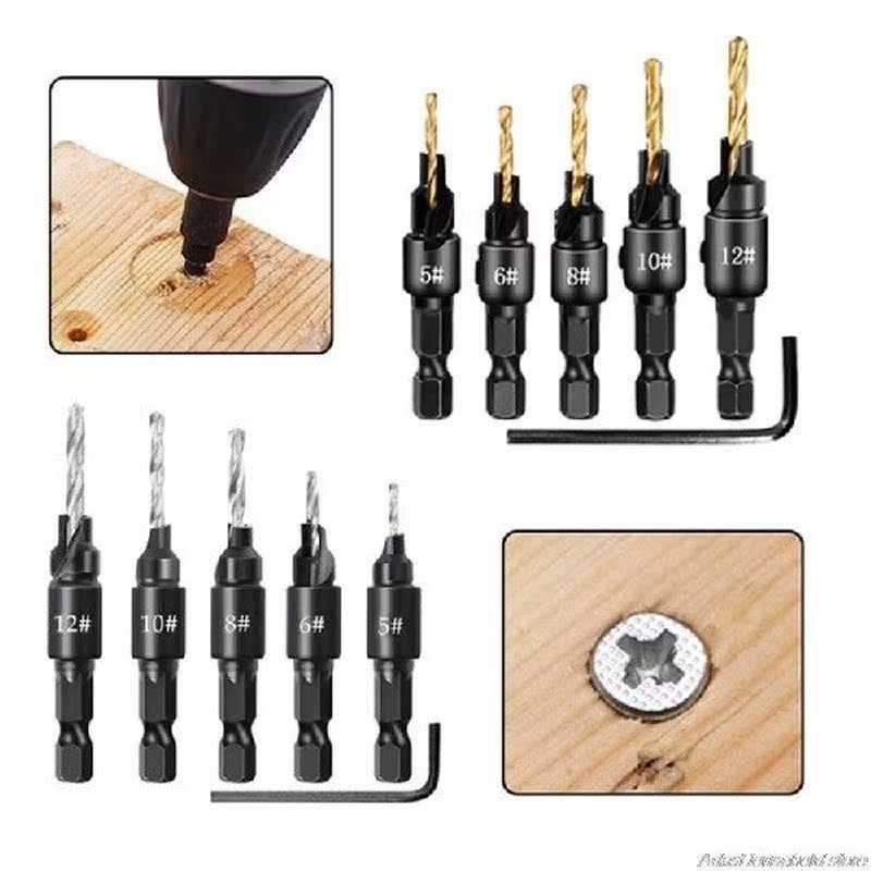 6 Buah Bor Kayu Bor Countersink Bit #5 #6 #8 #10 #12 dengan - 图1