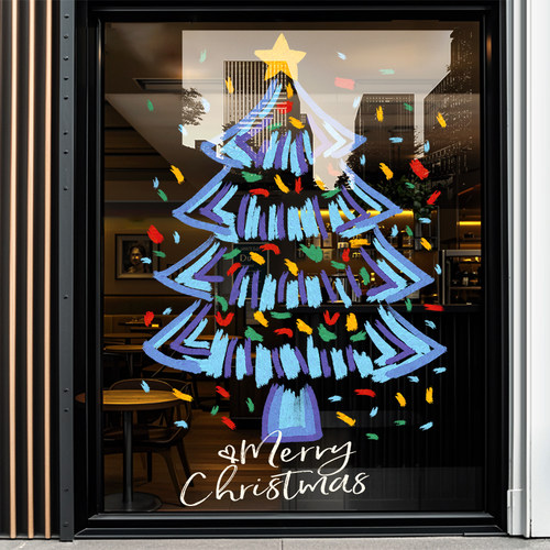 圣诞树窗贴圣诞节装饰品玻璃门贴纸商场店铺节日氛围布置静电贴画 - 图3