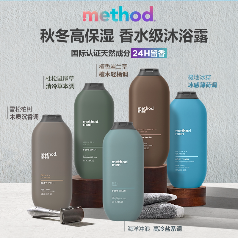 Method男士沐浴露 持久留香木质香控油果酸沐浴乳男女官方正品