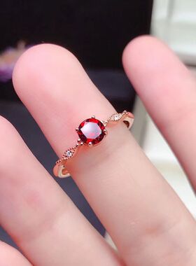 925镀银欧美风小众红色锆石戒指