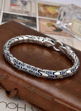 情绪稳定手链2024年新款土耳其蛇纹男蓝色镀银手环