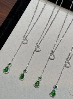 新款新中式双环绿色葫芦项链女轻