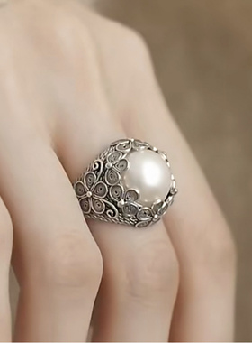 新款花丝镶嵌戒指复古做旧国潮花