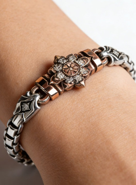 新款复古重工拼接手链个性手铐扣