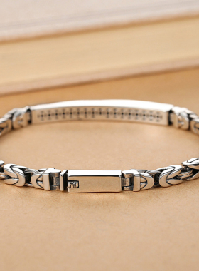 镀银光面平安纹情侣手链一对男女款小众设计感轻奢首饰男士