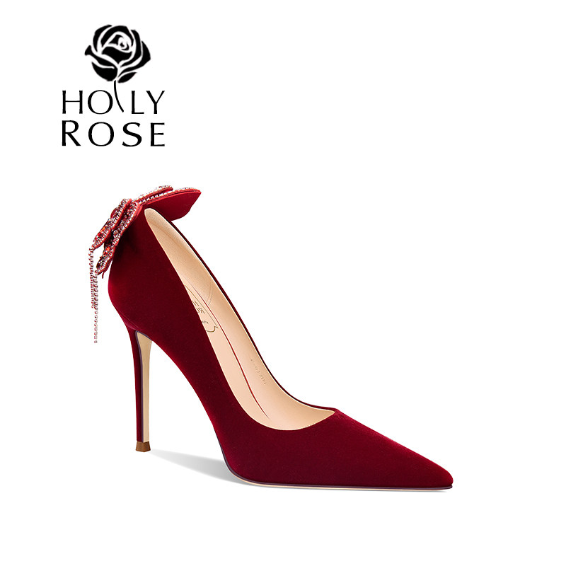 HolyRose【蝶意莺情】红色丝绒新中式婚鞋女高跟鞋新娘鞋蝴蝶流苏,淘宝优惠券,粉丝福利购,淘宝优惠卷