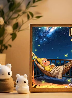 星星人灯光画卧室儿童房间宿舍床头家居氛围灯创意动漫可爱发光画