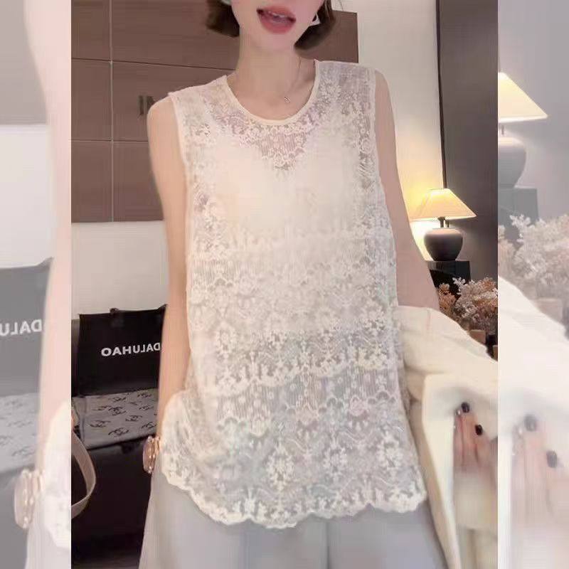 蕾丝背心女外穿无袖上衣宽松显瘦百搭打底衫网红爆款圆领气质优雅,淘宝优惠券,粉丝福利购,淘宝优惠卷