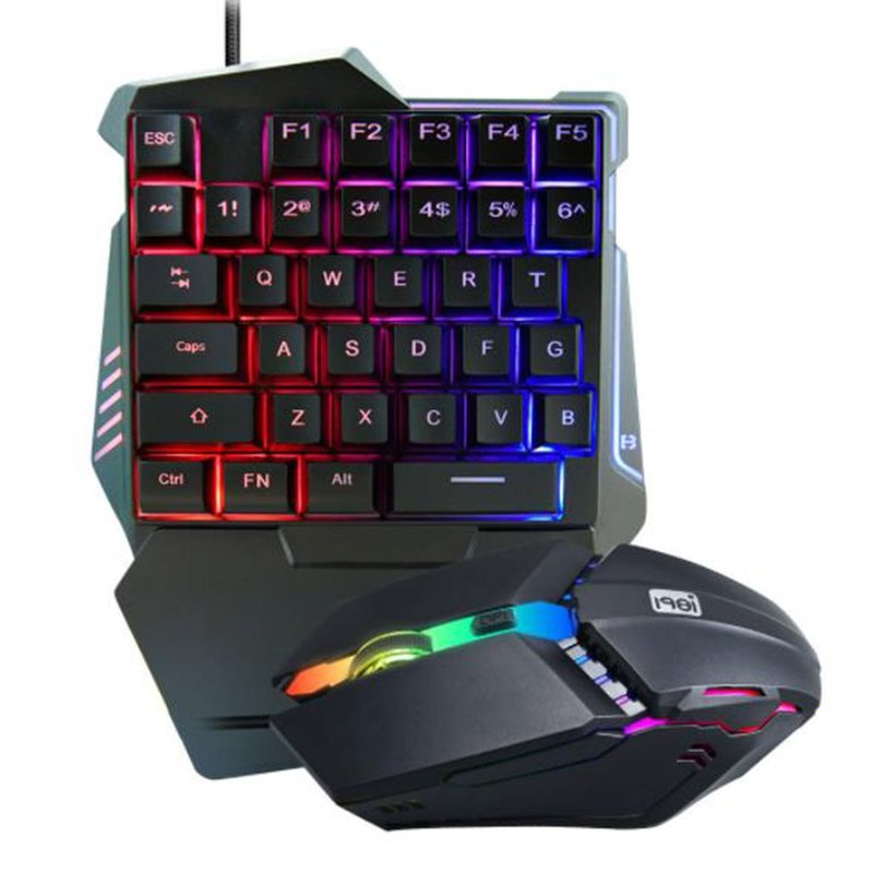 One-Handed Gaming Keyboard Mouse Set RGB Backlit Portable Mi - 图0