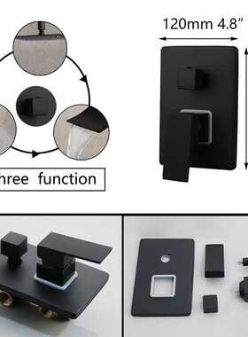 OUBONI Matte Black Bathroom Shower Faucet Rainfall Tub LED B