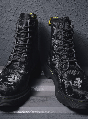 马丁靴男英伦风高帮真皮秋冬季内增高潮鞋迷彩中帮大码45工装靴男