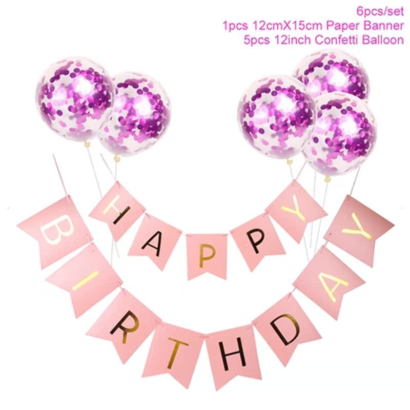 1set Happy Birthday Letter Banner Rose Gold blue Confetti la - 图0