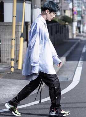 Black Nylon Snap Cargo Pants Mens Urban Streetwear Punk Hip