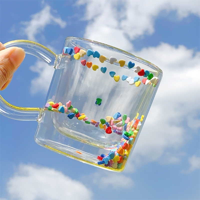Double Layer Love Quicksand Glass Cup Korean Style Sweet - 图2