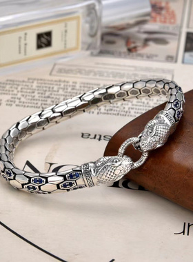 新品新款双蛇纹镶钻手链个性蓝色