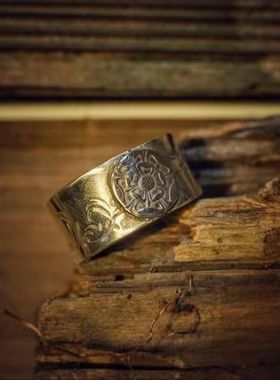 s925银小众时尚唐草硬币花戒指