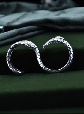 新品双环蛇戒指男款复古个性独特