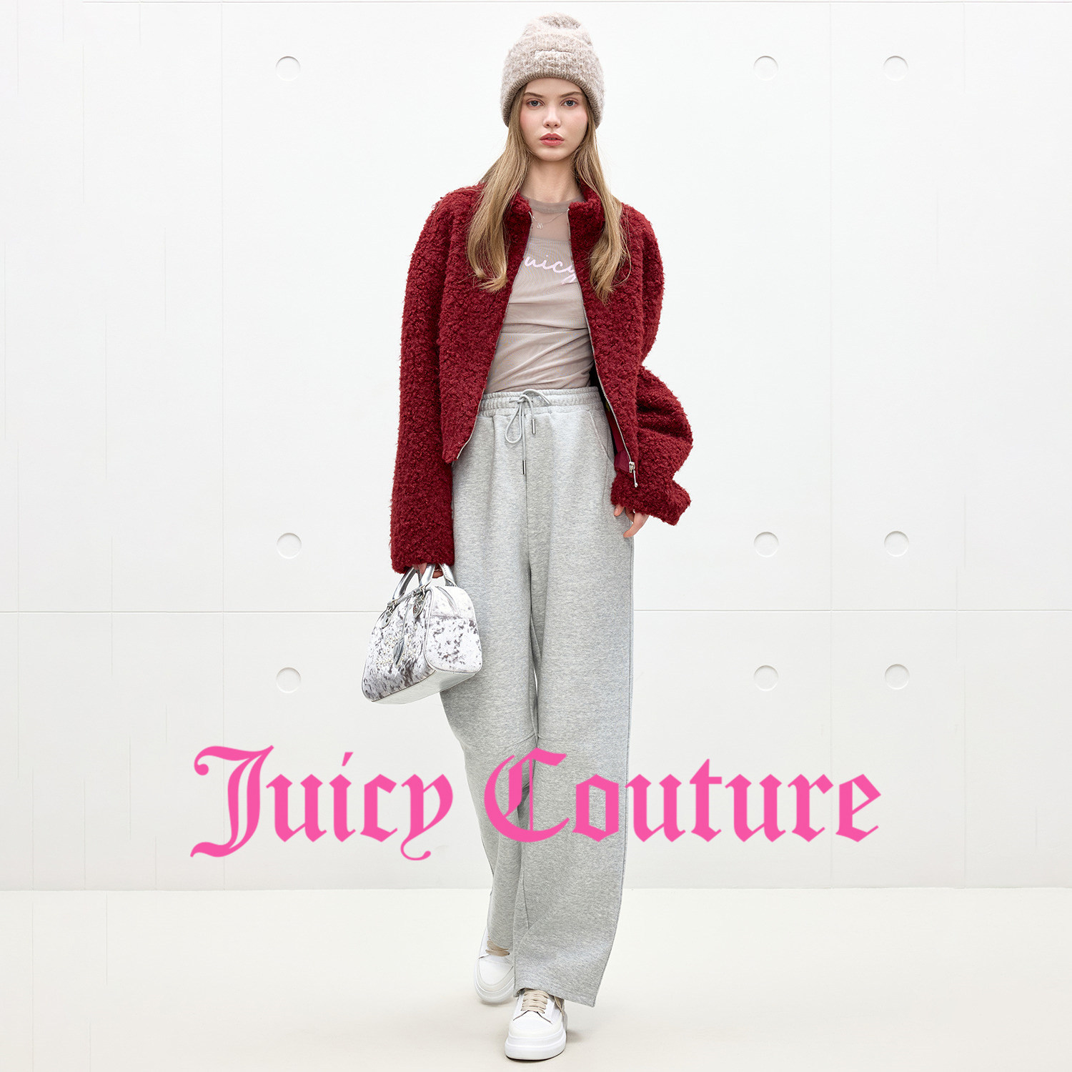 【含绵羊毛】Juicy Couture橘滋针织帽女2025年秋冬新款刺绣帽子 - 图3