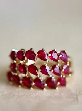 帕诗韵s925纯银闪亮精致红宝石戒指高贵华丽奢华日常通勤指环女士