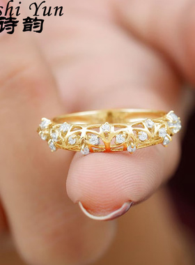 帕诗韵轻奢高级冷淡风镂空镶钻繁花戒指优雅精致感指环S925纯银女