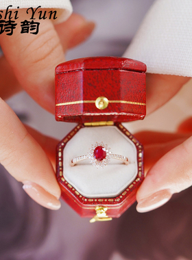 s925纯银镶钻鸽血红宝石戒指